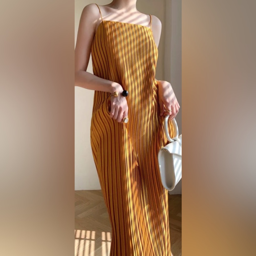 Pleated spaghetti strap dress